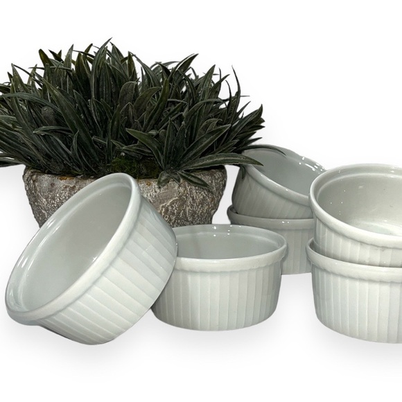 Pillivuyt White Classic Pleated Ramekin 5 oz Set of Six 1.5” x 3” France - Picture 2 of 6